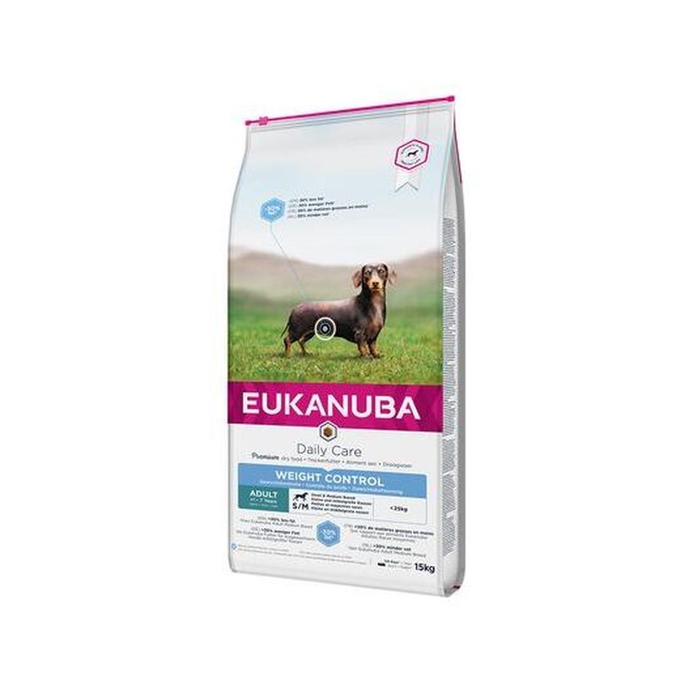 Eukanuba Adult Medium Breed Weight Control – Hrană uscată light cu pui, pentru controlul greutății, 15 kg