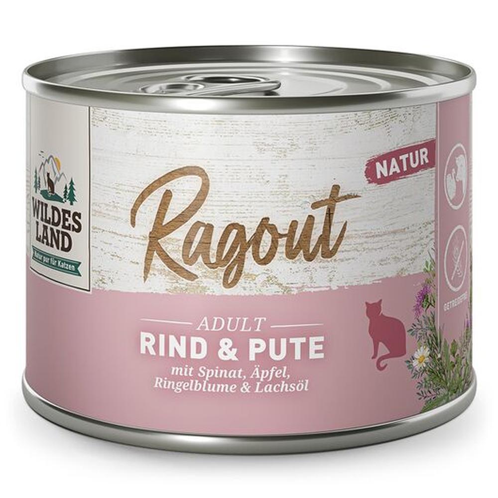 Wildes Land Ragout Vită & Curcan, Hrană Umedă Pisici, 65% Carne, 180g