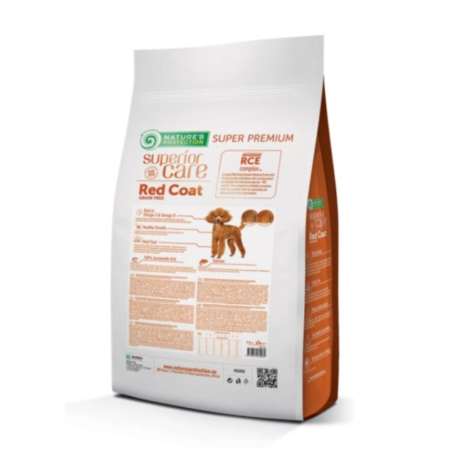 Nature's Protection Superior Care Junior red coat hrana uscata pentru catei in crestere cu blana rosie, pe baza de somon, fara cereale 1.5 kg