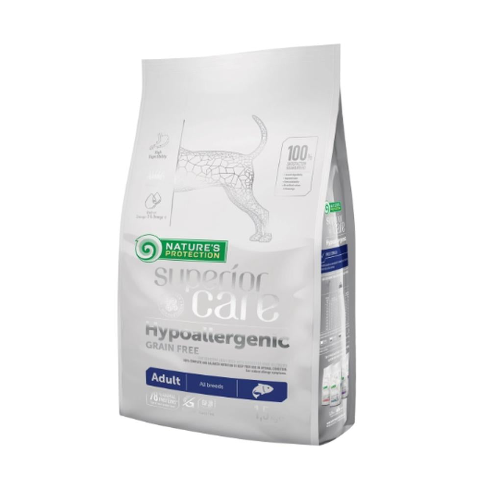 Nature’s Protection Hypoallergenic Adult Dogs Salmon 1.5 kg – Hrană Grain-Free pentru Câini Sensibili, Toate Taliile