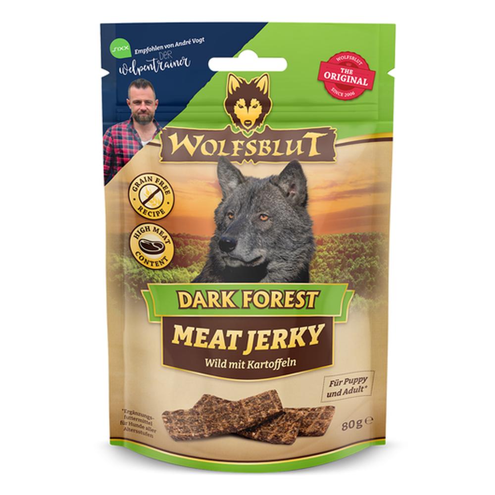 Wolfsblut Dark Forest Meat Jerkys – Recompense Naturale pentru Câini | 80% Carne Mistret, Fără Cereale, Super-Alimente, Antrenament & Recompensă