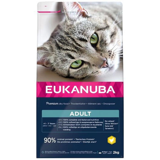 EUKANUBA Adult Pisică Pui, Igienă Dentară & FOS Prebiotice, 2 Kg