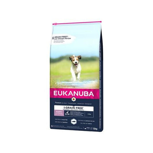 EUKANUBA Puppy Mic/Mediu Grain Free Somon, Hipoalergenic & DHA, 12 Kg