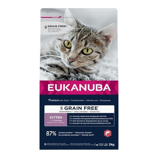 EUKANUBA Kitten Grain Free Somon, DHA & 87% Proteine Animale, 2 Kg