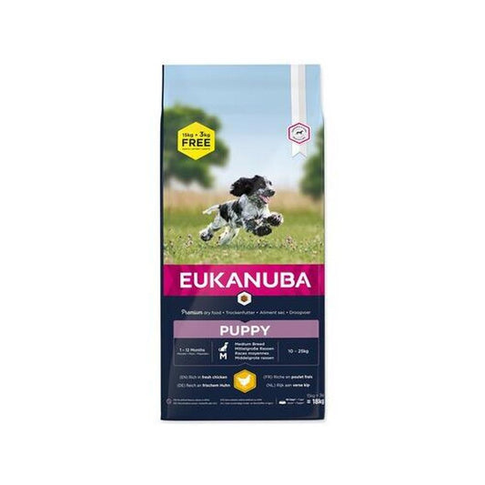 Eukanuba Puppy Medium Breed Pui – Hrană uscată pentru căței talie medie, 15+3 kg Gratuit