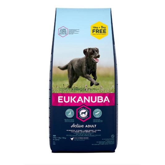 EUKANUBA Adult Large Breed 15+3 kg – Hrană Uscată Câini Talie Mare | Pui, Glucozamină, Omega, Mobilitate & Vitalitate