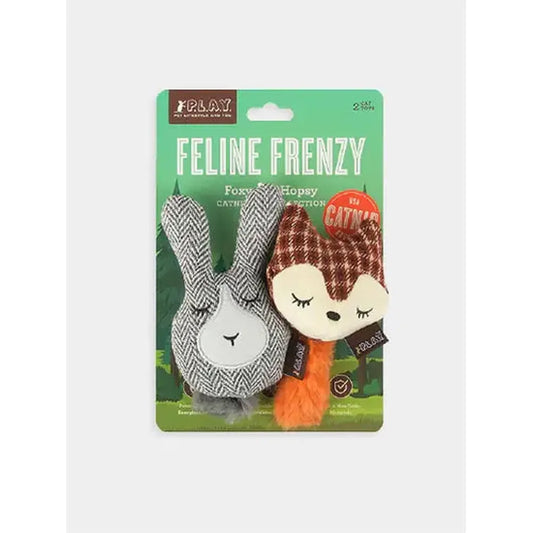 PLAY Set 2 Jucării Pisici Vulpe & Iepuraș (Fox & Bunny), Feline Frenzy, Chițăit, Eco-Friendly, Moale