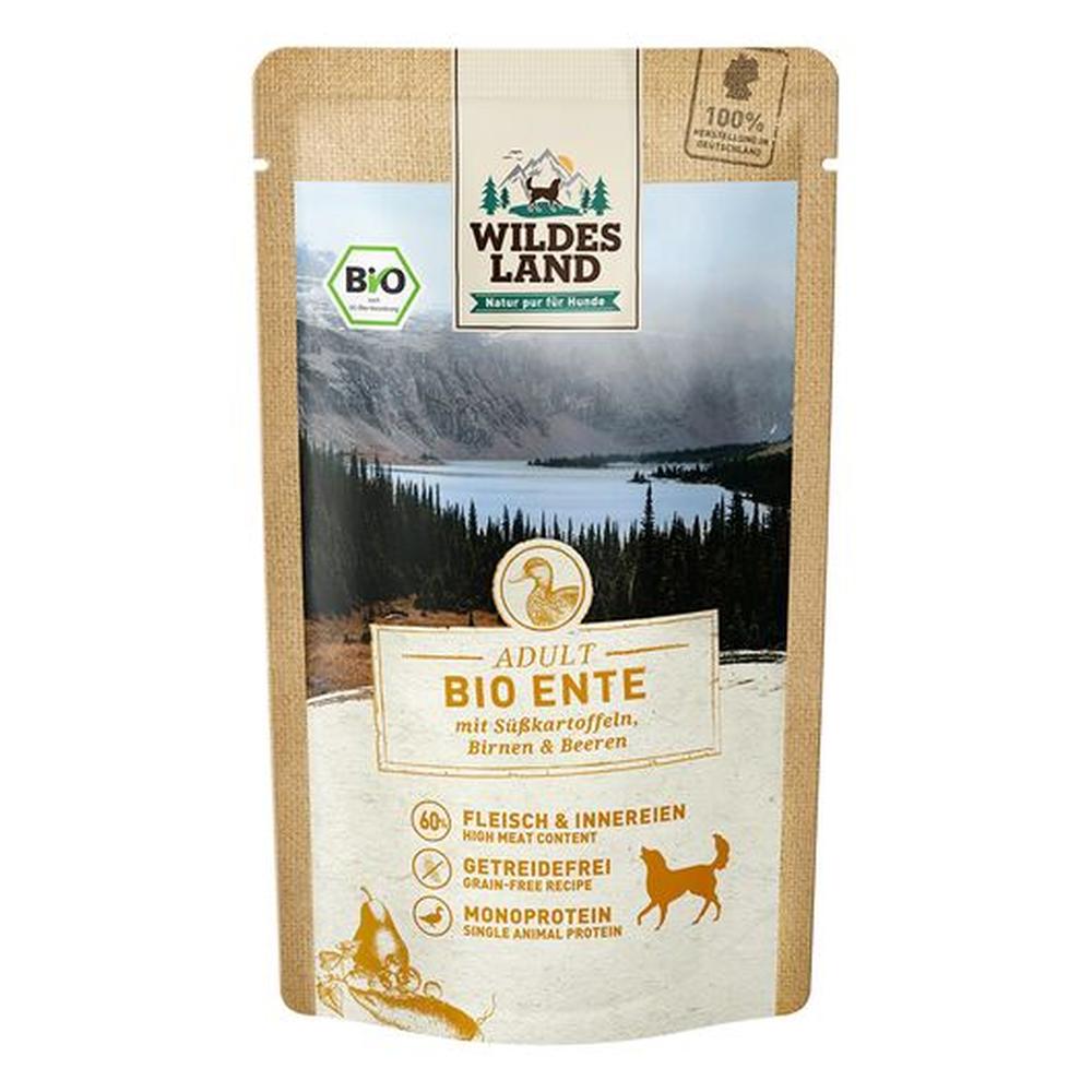 Wildes Land BIO Hrană Câini | 60% Rață Monoproteină & Cartofi Dulci | Fără Cereale 125 g