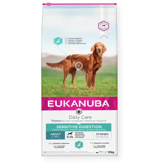 Eukanuba Adult Digestie Sensibila – Hrana uscata pentru caini cu stomac sensibil, 12 kg