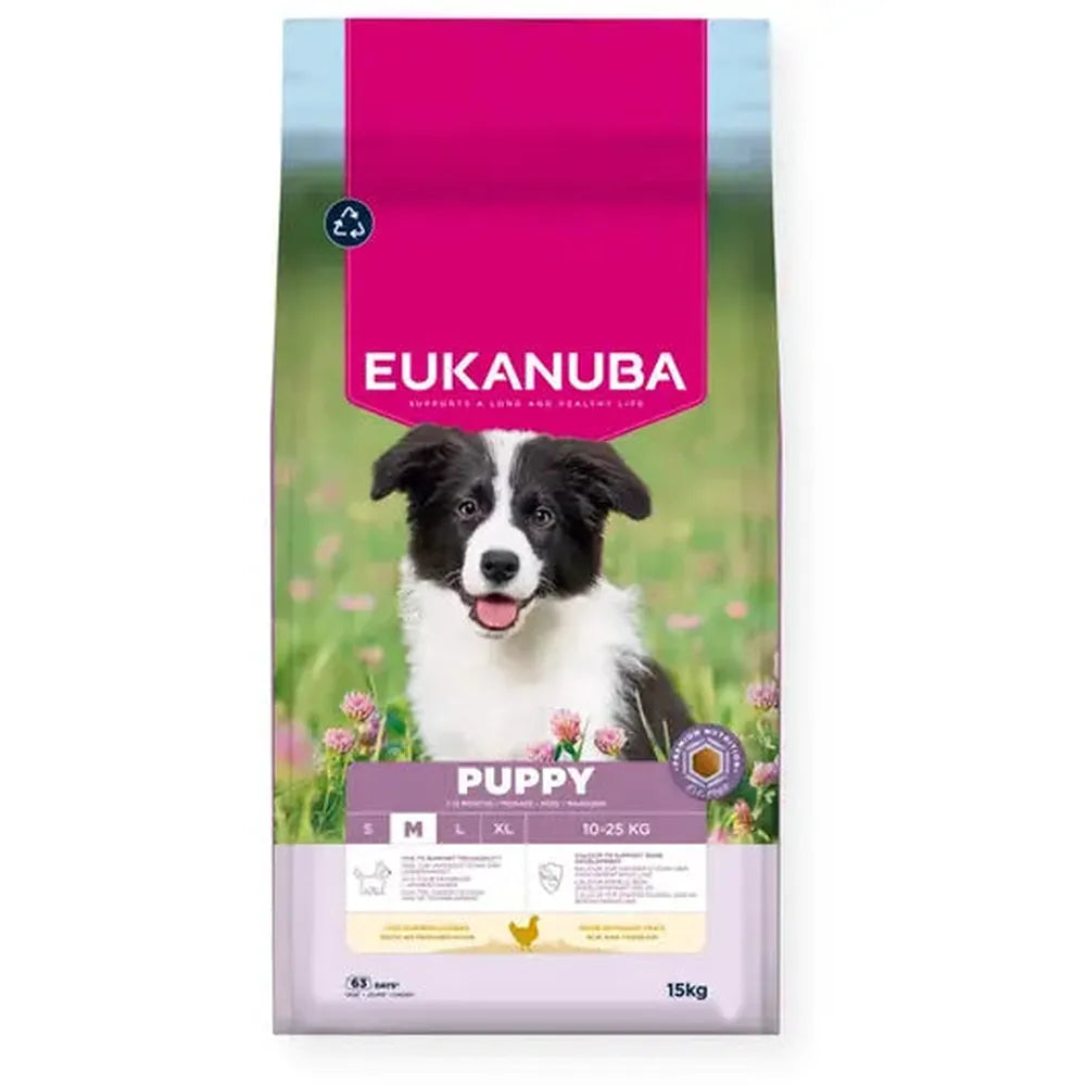 EUKANUBA Puppy Talie Medie Pui, DHA Creier & Dublu Prebiotic, 15 Kg